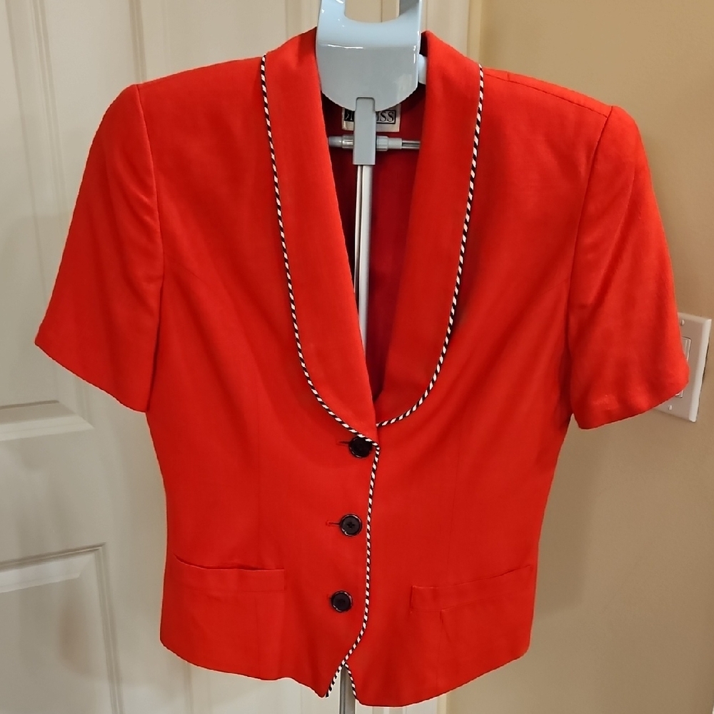 Russ Red Tailored Blazer With Black Piping